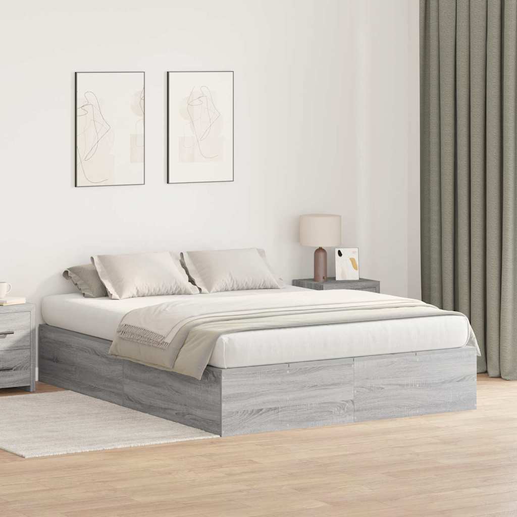Storage Bed Frame Grey Sonoma 150 x 200 cm Engineered Wood