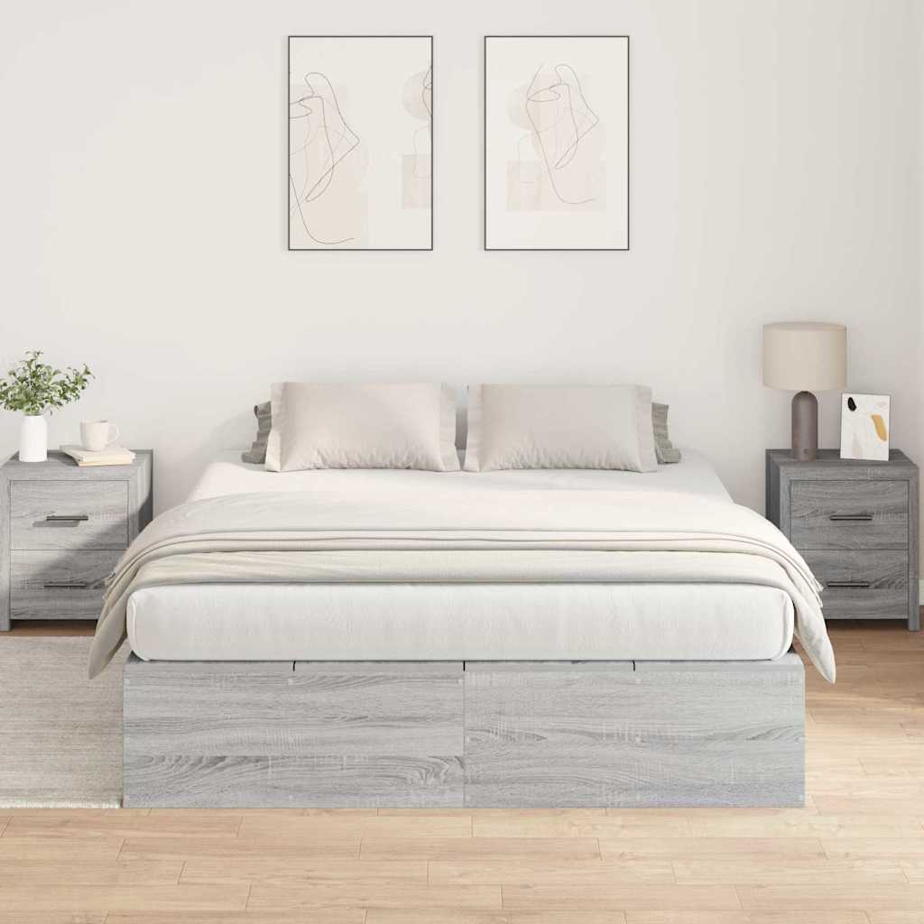 Storage Bed Frame Grey Sonoma 150 x 200 cm Engineered Wood