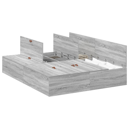 Storage Bed Frame Grey Sonoma 150 x 200 cm Engineered Wood