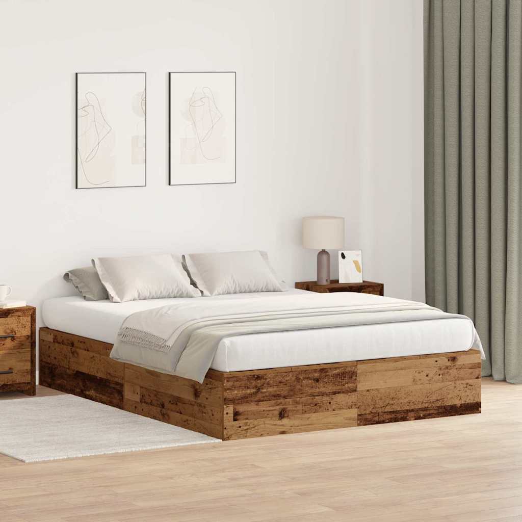 Storage Bed Frame Old Wood 150 x 200 cm Engineered Wood