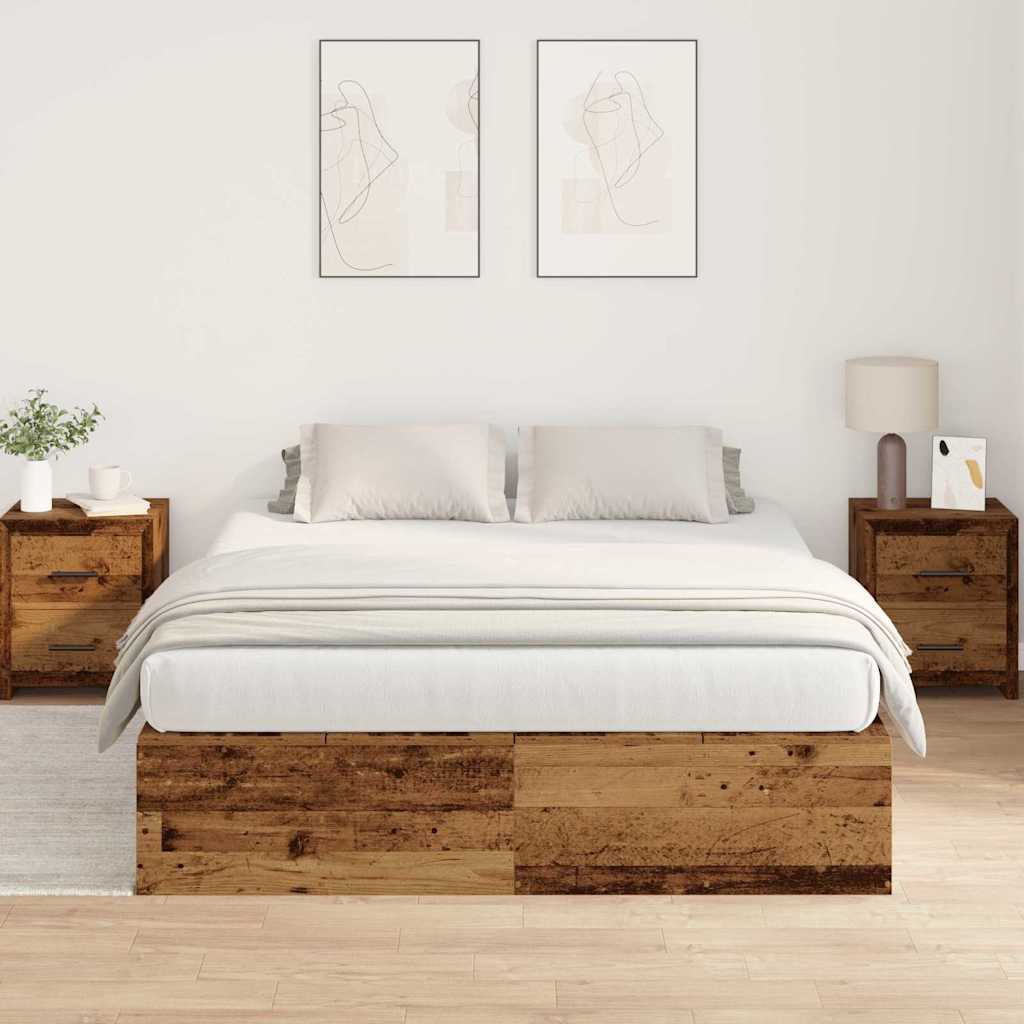 Storage Bed Frame Old Wood 150 x 200 cm Engineered Wood