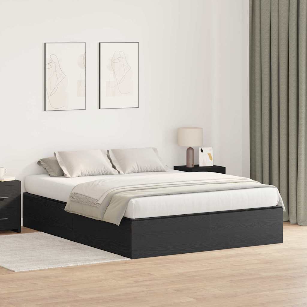 Storage Bed Frame Black Oak 160 x 200 cm Engineered Wood