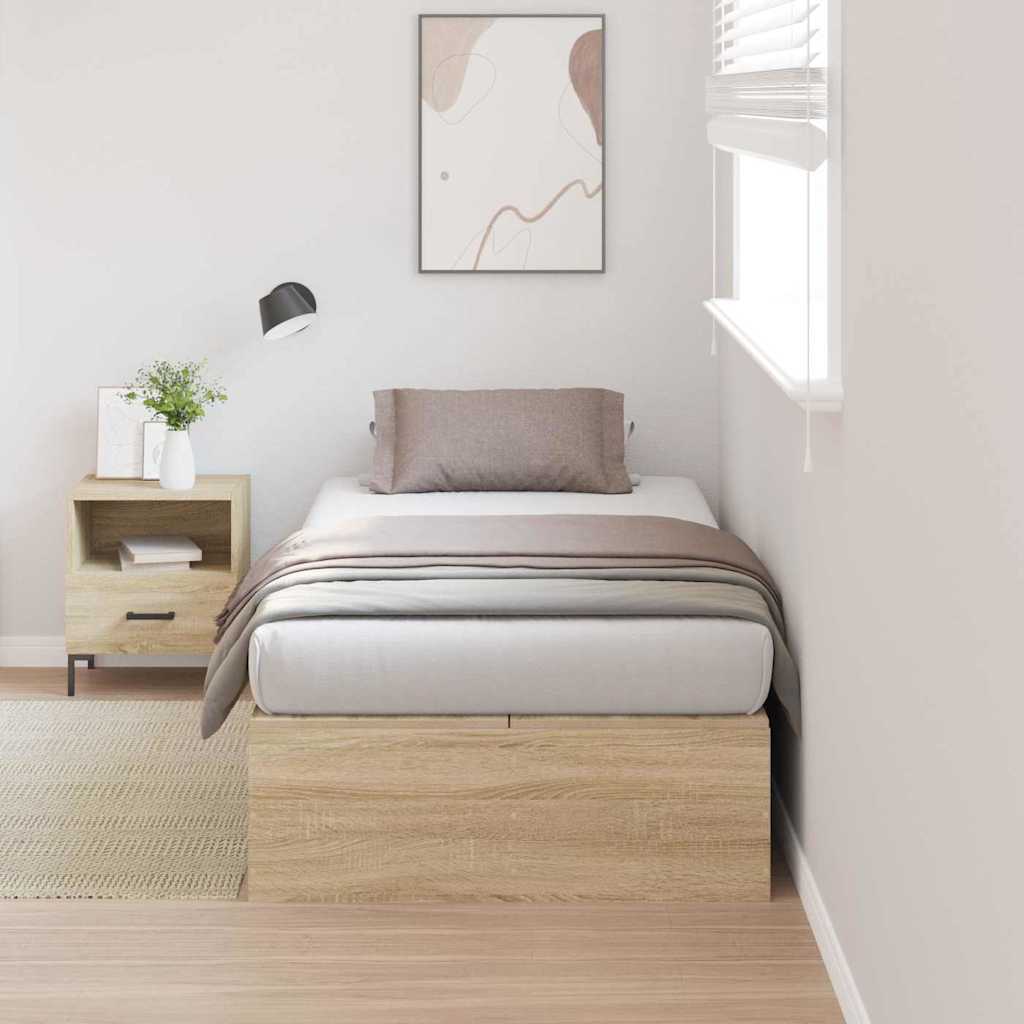 Storage Bed Frame Sonoma Oak 90 x 190 cm Engineered Wood