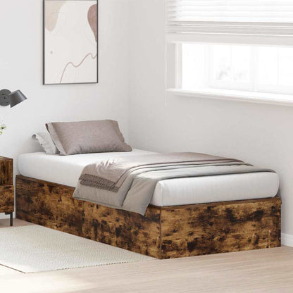 Storage Bed Frame Smoked Oak 90 x 190 cm Engineered Wood
