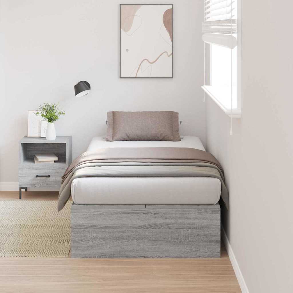 Storage Bed Frame Grey Sonoma 70 x 190 cm Engineered Wood