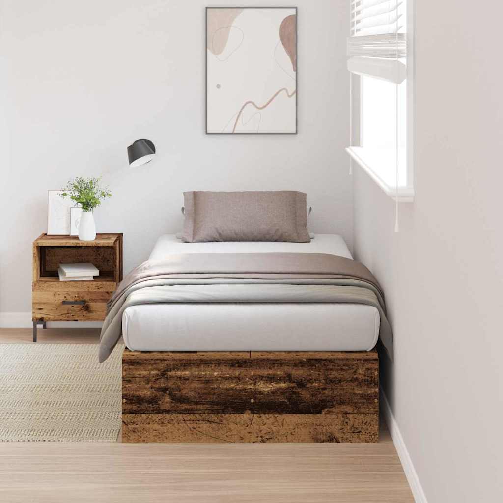 Storage Bed Frame Old Wood 70 x 190 cm Engineered Wood