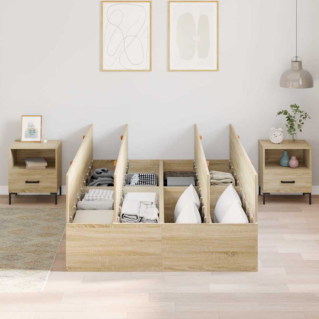 Storage Bed Frame Sonoma Oak 120 x 190 cm Engineered Wood