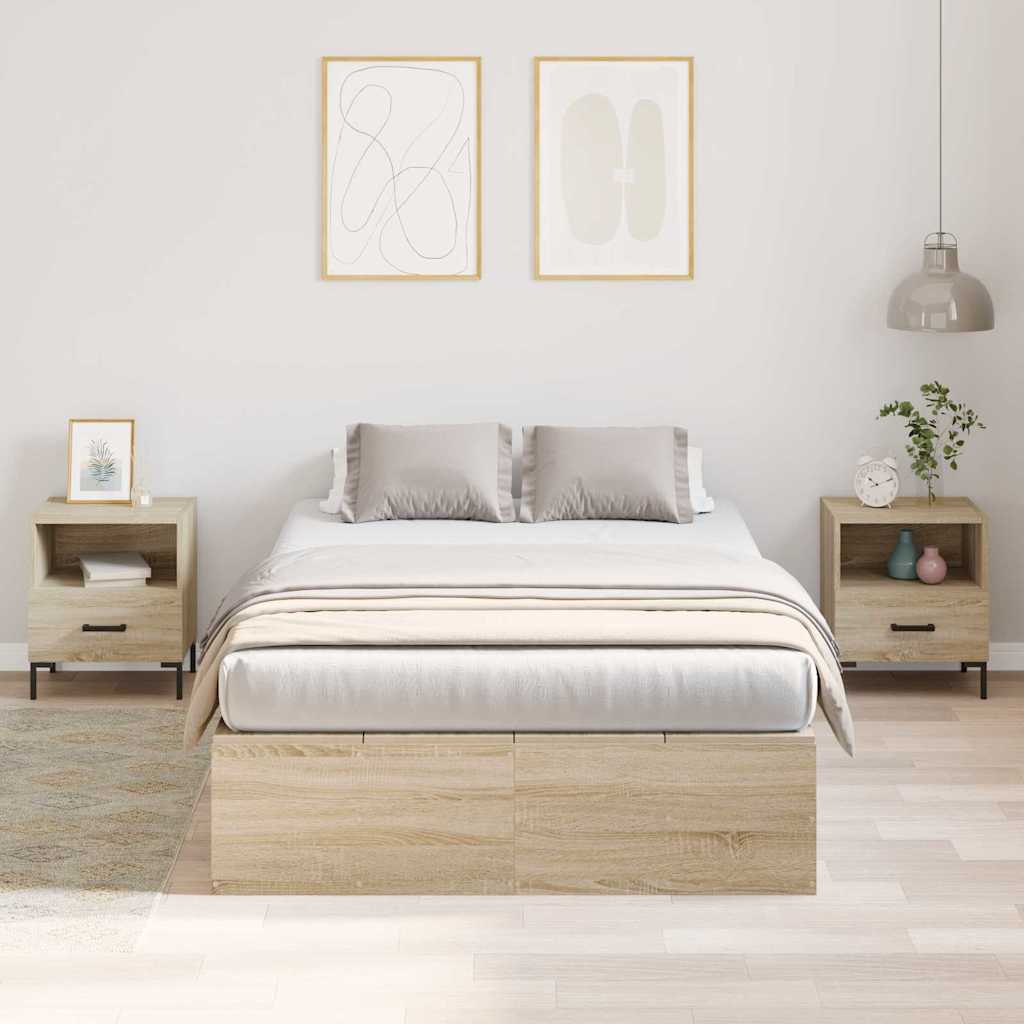 Storage Bed Frame Sonoma Oak 120 x 190 cm Engineered Wood