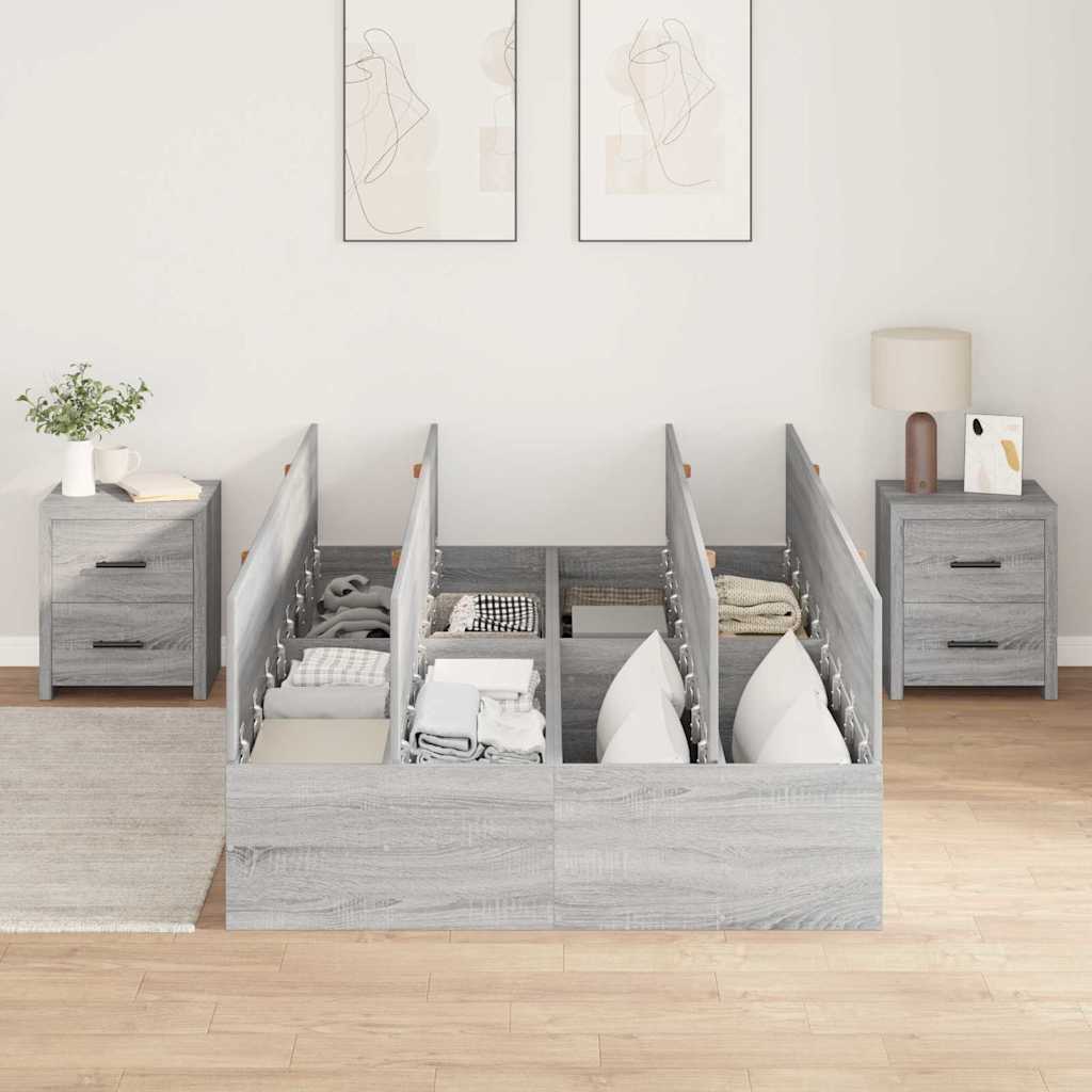 Storage Bed Frame Grey Sonoma 120 x 190 cm Engineered Wood
