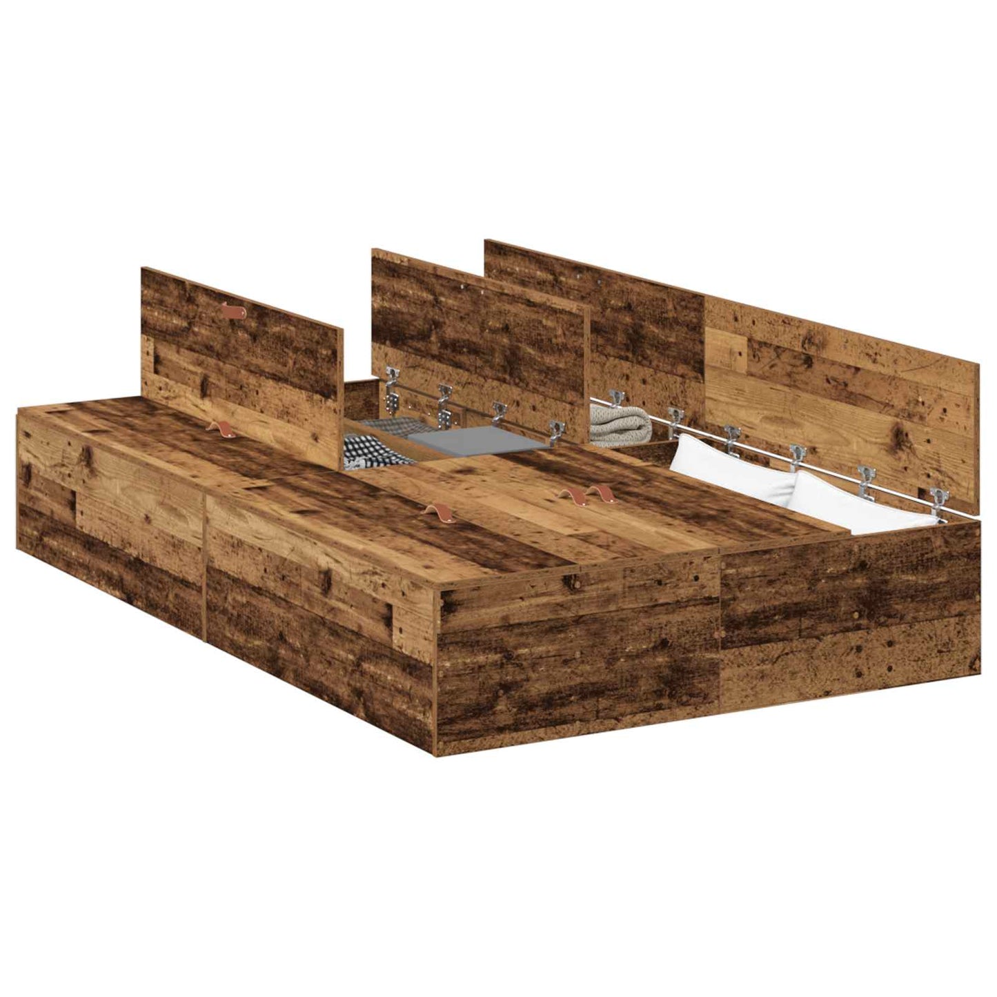 Storage Bed Frame Old Wood 120 x 190 cm Engineered Wood