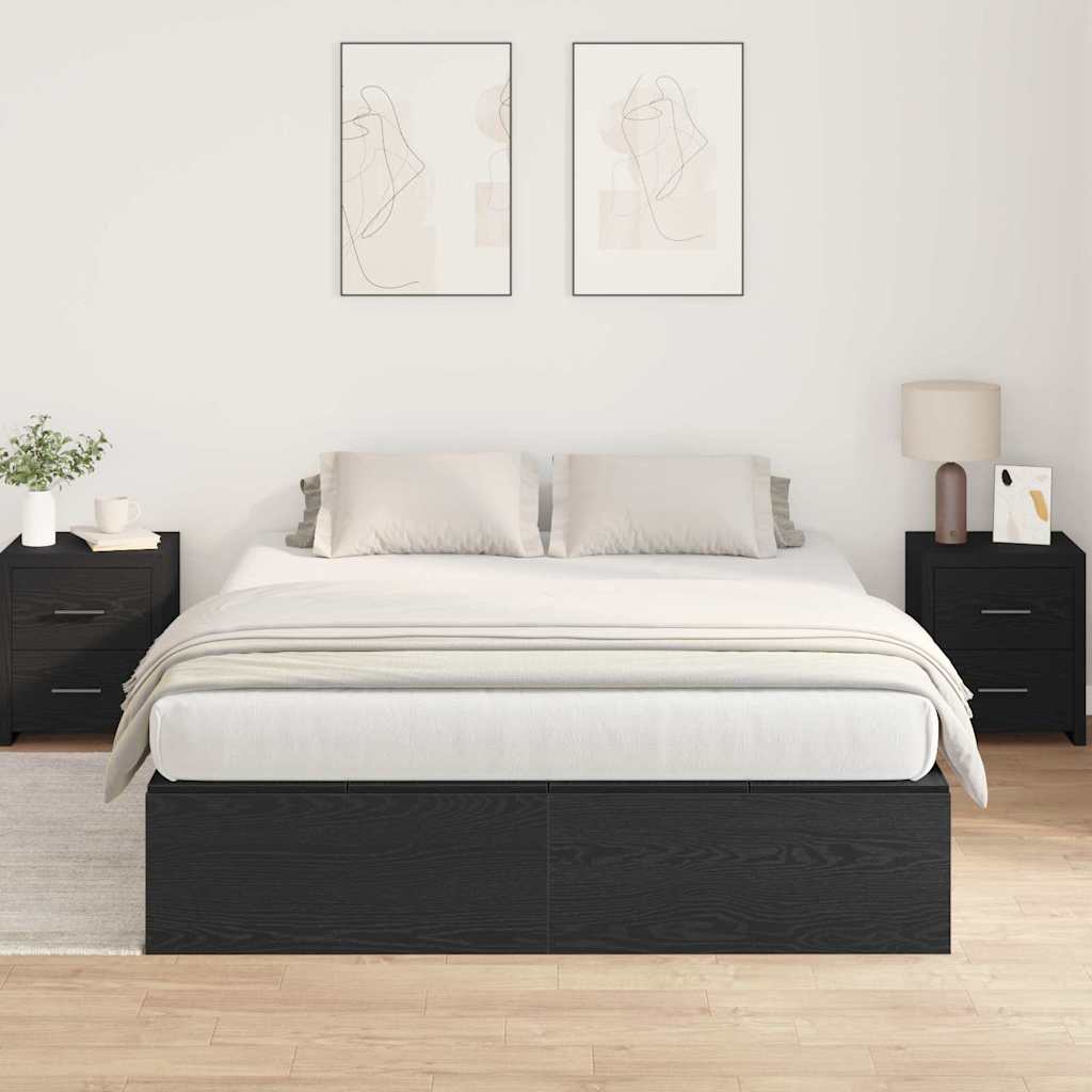 Storage Bed Frame Black Oak 140 x 190 cm Engineered Wood