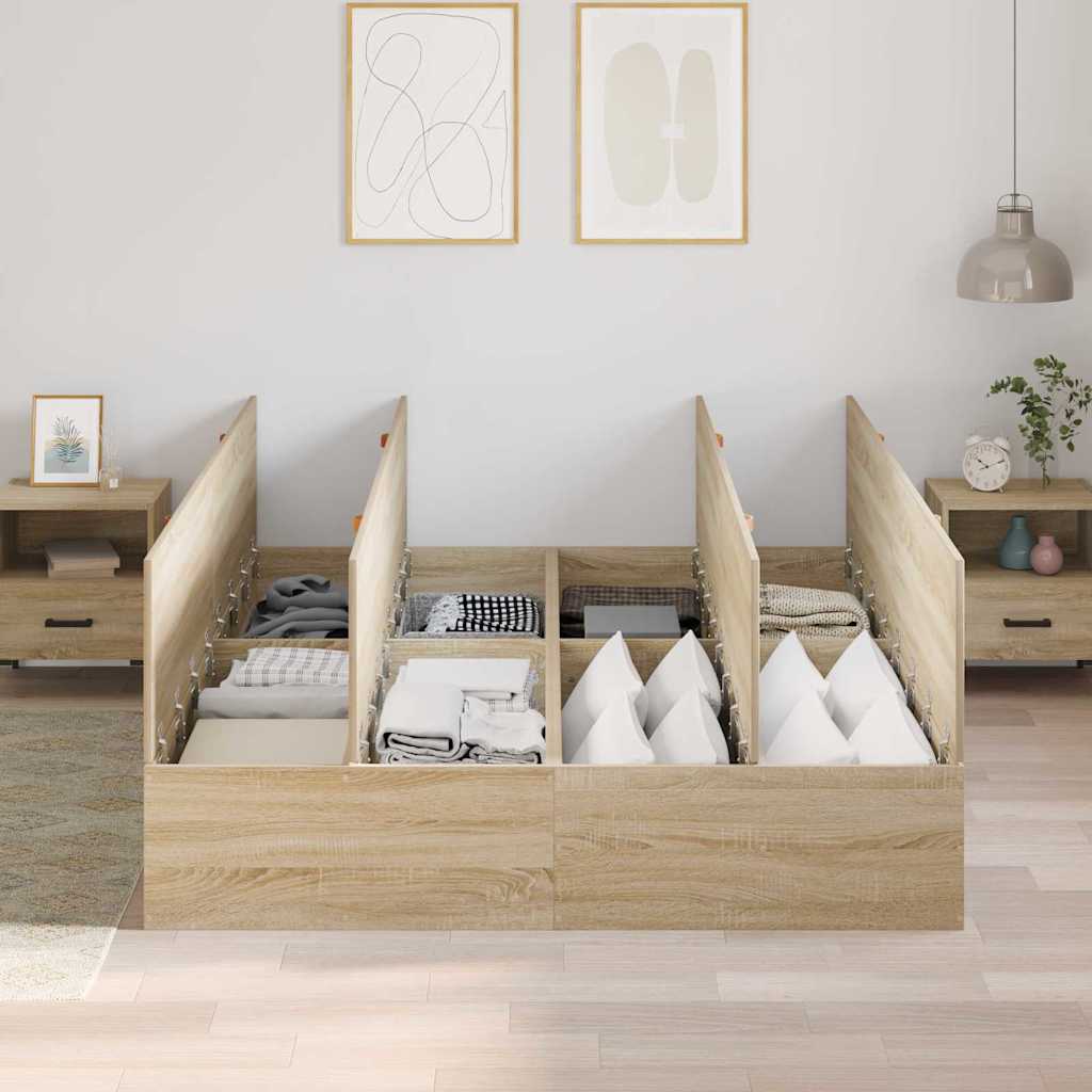 Storage Bed Frame Sonoma Oak 140 x 190 cm Engineered Wood