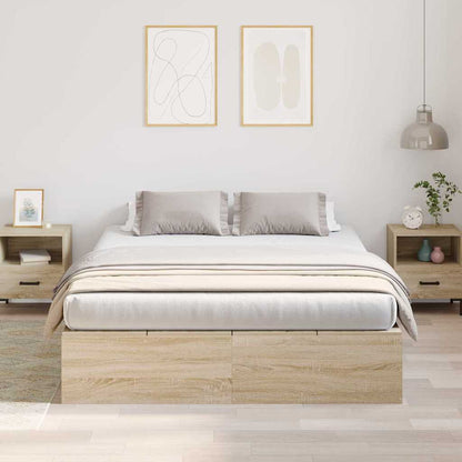 Storage Bed Frame Sonoma Oak 140 x 190 cm Engineered Wood