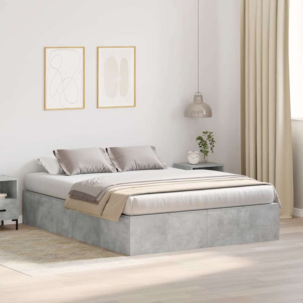 Storage Bed Frame Concrete Grey 140 x 190 cm Engineered Wood
