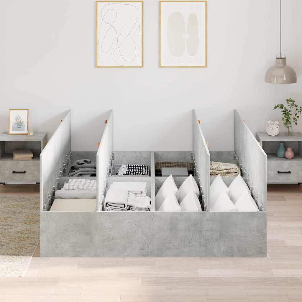 Storage Bed Frame Concrete Grey 140 x 190 cm Engineered Wood