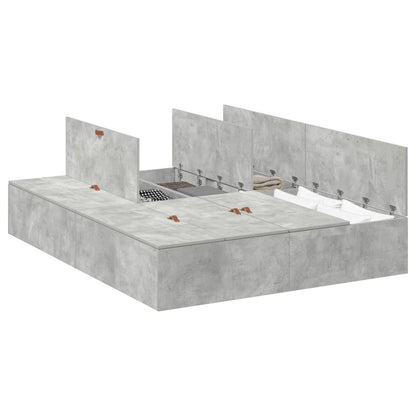 Storage Bed Frame Concrete Grey 140 x 190 cm Engineered Wood