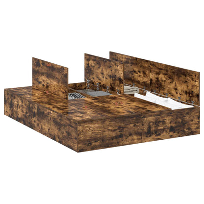 Storage Bed Frame Smoked Oak 140 x 190 cm Engineered Wood