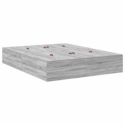 Storage Bed Frame Grey Sonoma 140 x 190 cm Engineered Wood