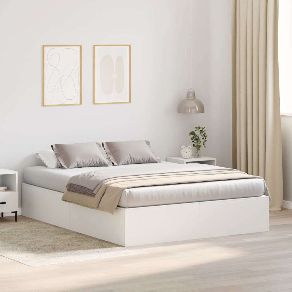 Storage Bed Frame White 135 x 190 cm Engineered Wood