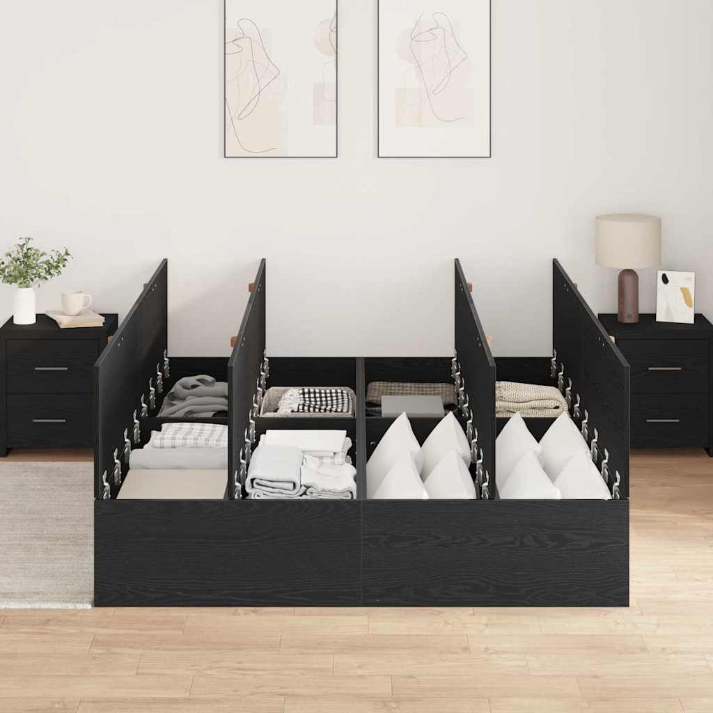 Storage Bed Frame Black Oak 135 x 190 cm Engineered Wood