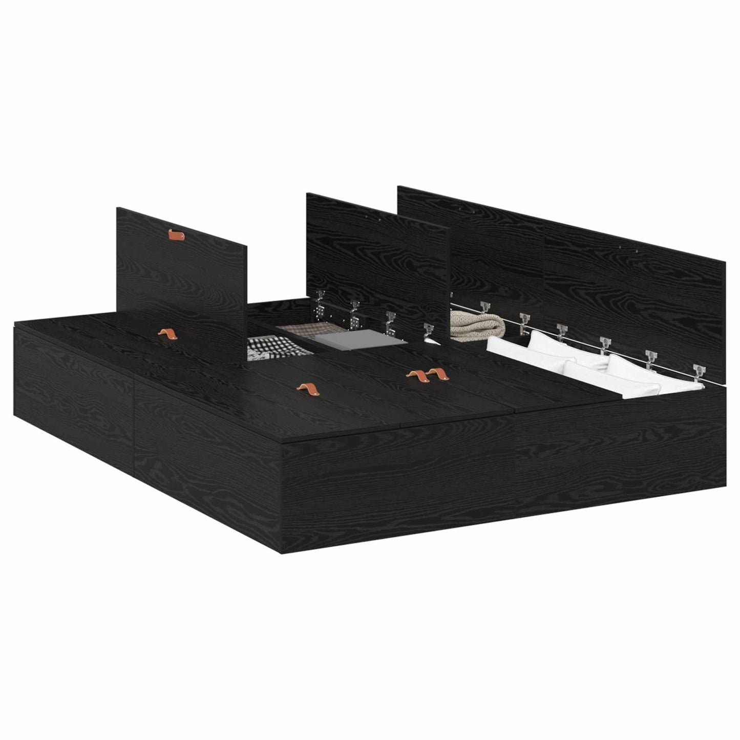 Storage Bed Frame Black Oak 135 x 190 cm Engineered Wood