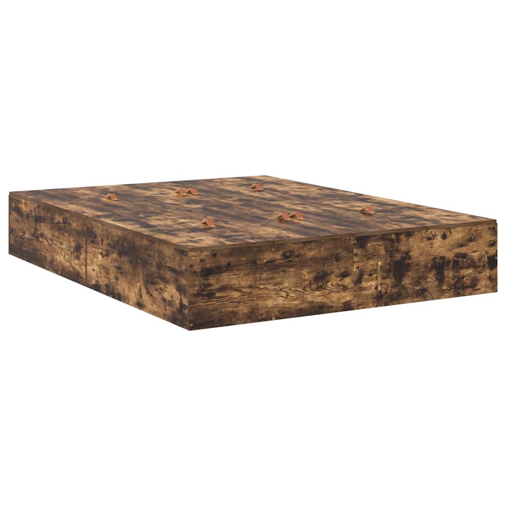 Storage Bed Frame Smoked Oak 135 x 190 cm Engineered Wood
