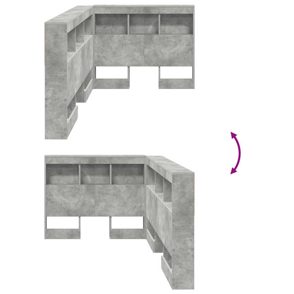 Storage Headboard Concrete Grey Engineered Wood