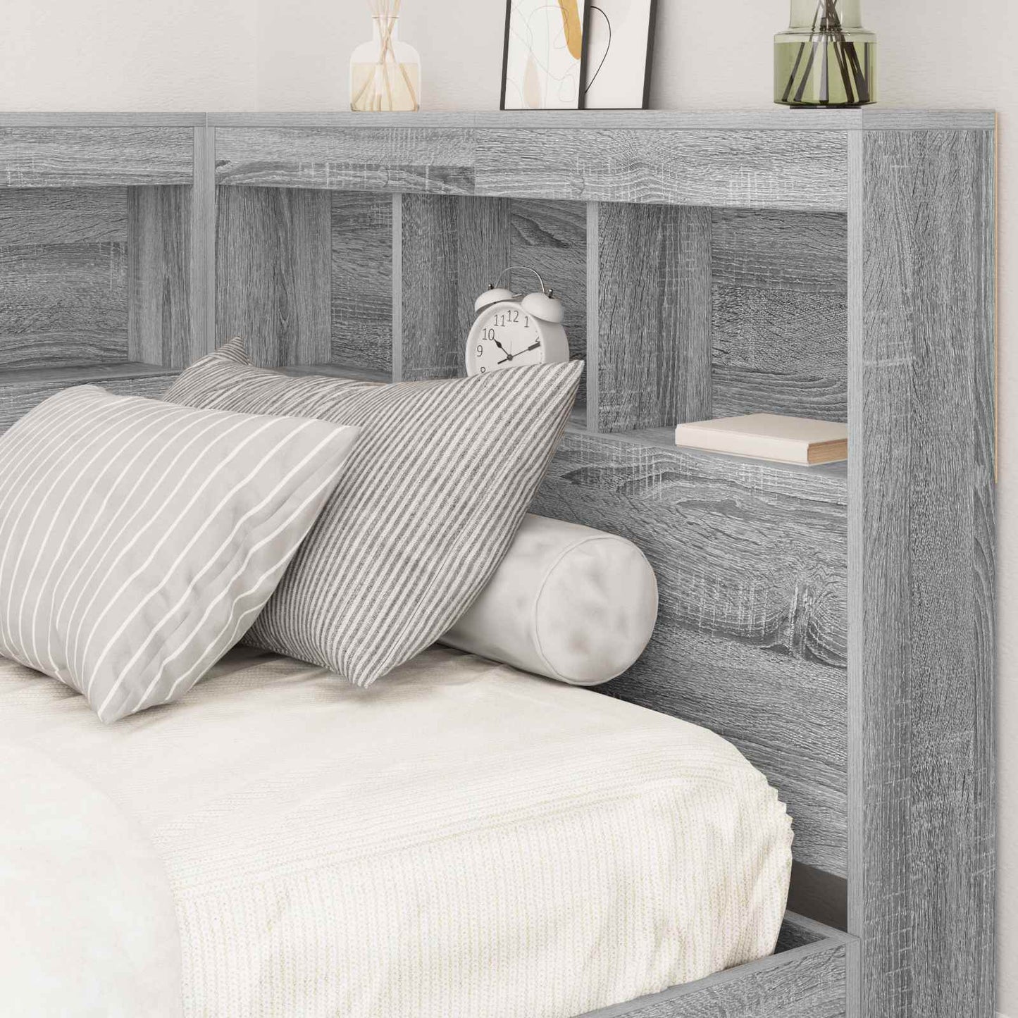 Storage Headboard with Shelf Grey Sonoma 100 cm Engineered Wood