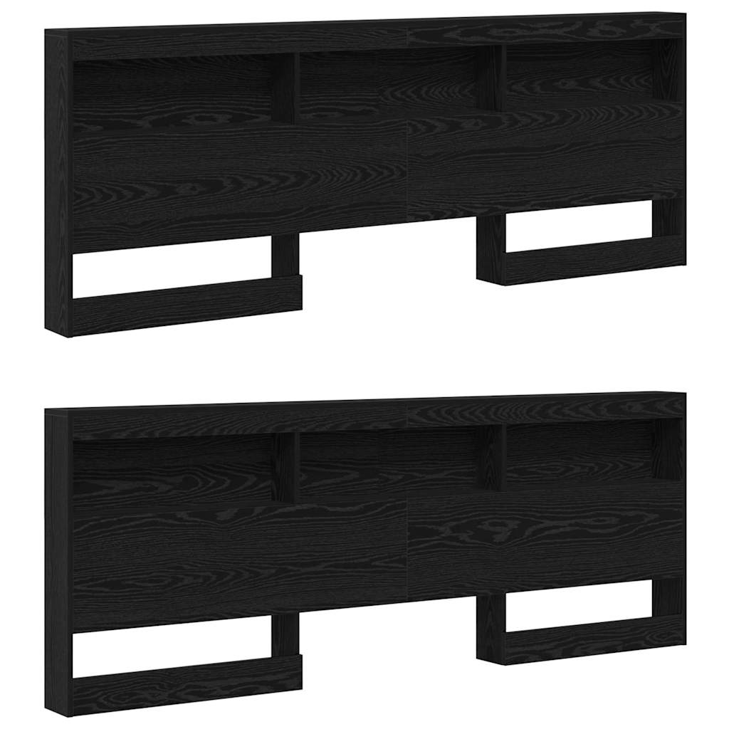 Storage Headboard with Shelf Black Oak 200 cm Engineered Wood