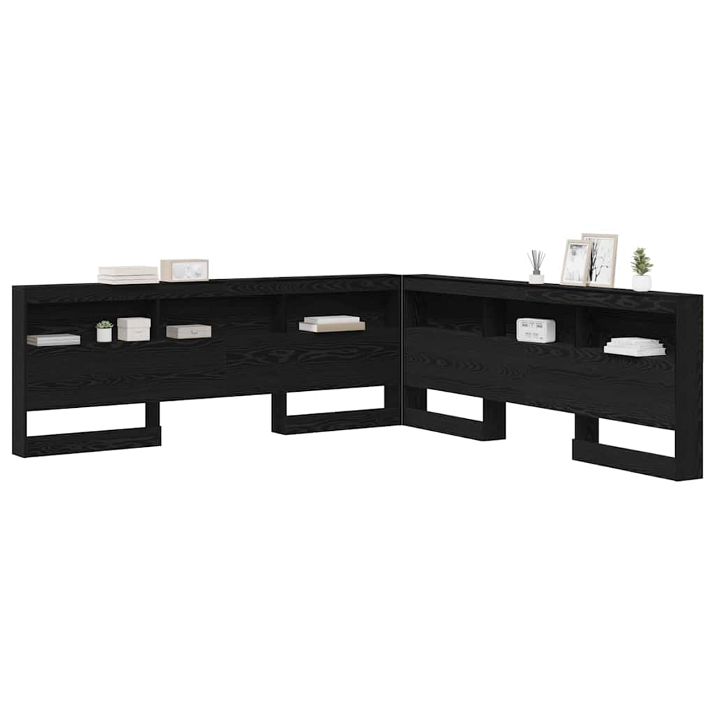 Storage Headboard with Shelf Black Oak 200 cm Engineered Wood