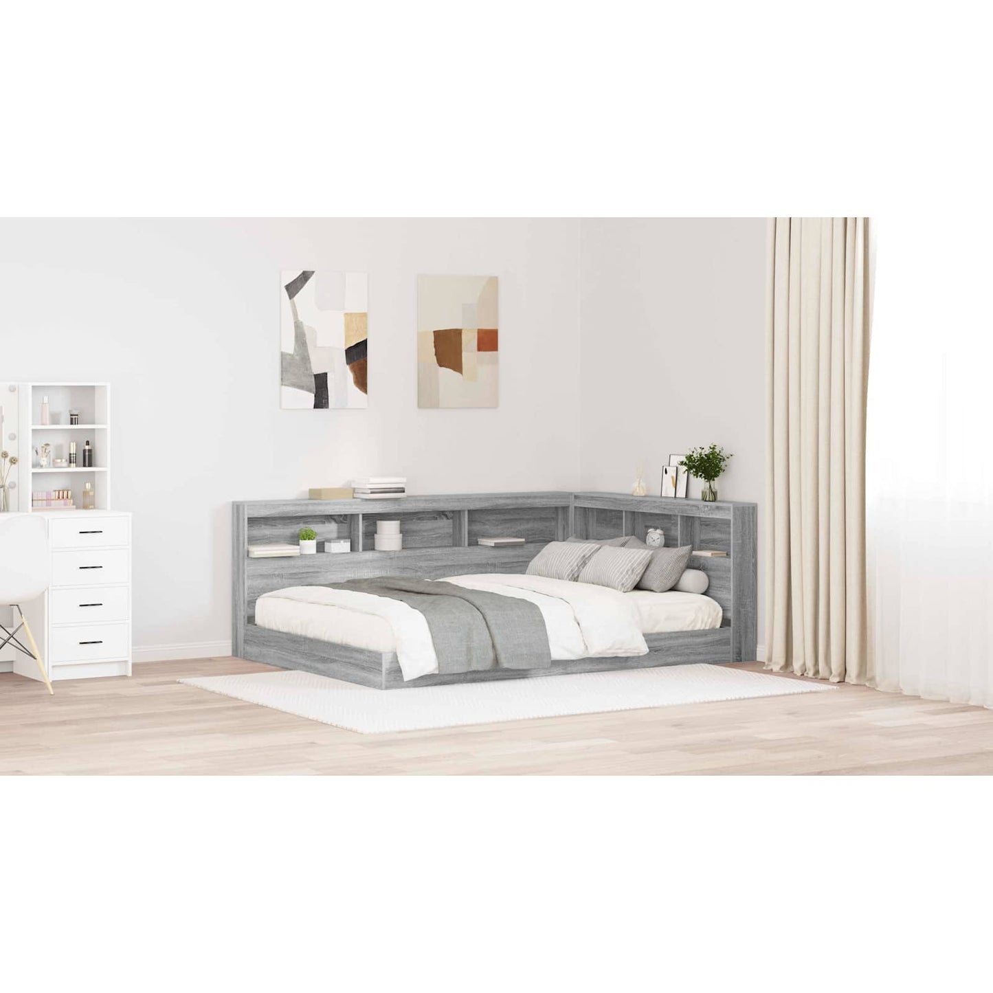 Storage Headboard with Shelf Grey Sonoma 150 cm Engineered Wood