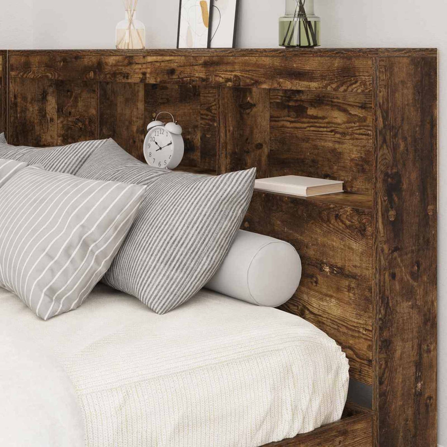 Storage Headboard with Shelf Smoked Oak 160 cm Engineered Wood
