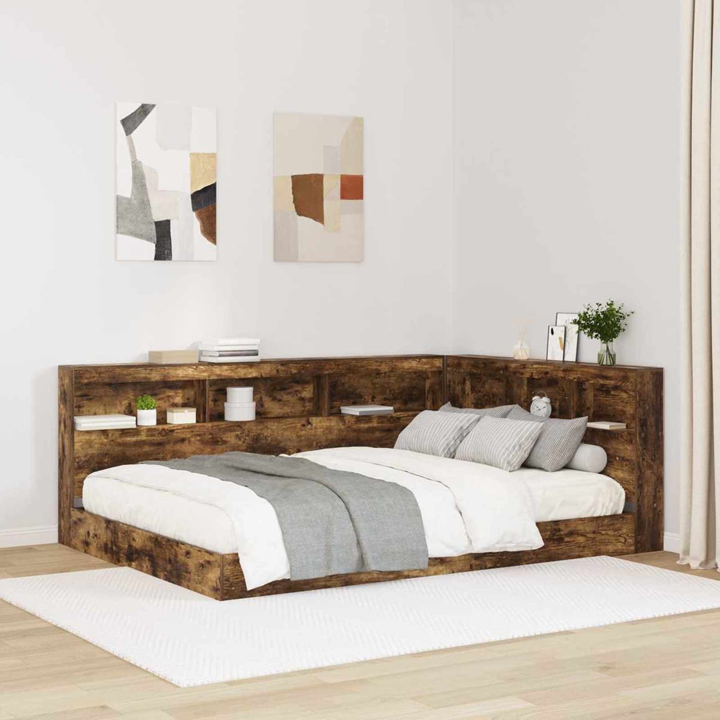 Storage Headboard with Shelf Smoked Oak 160 cm Engineered Wood