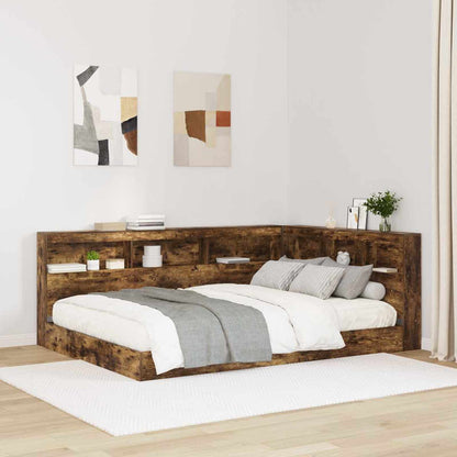Storage Headboard with Shelf Smoked Oak 160 cm Engineered Wood