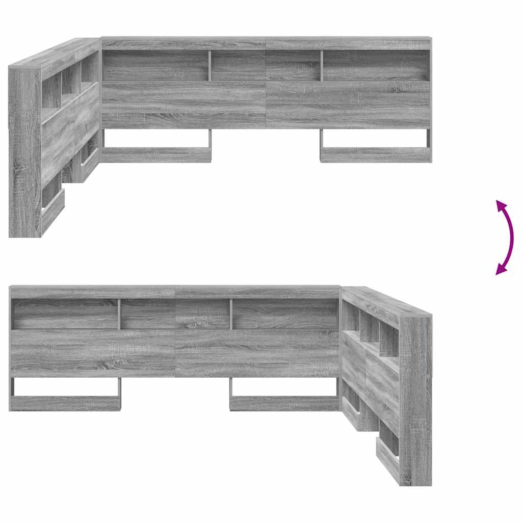 Storage Headboard with Shelf Grey Sonoma 180 cm Engineered Wood