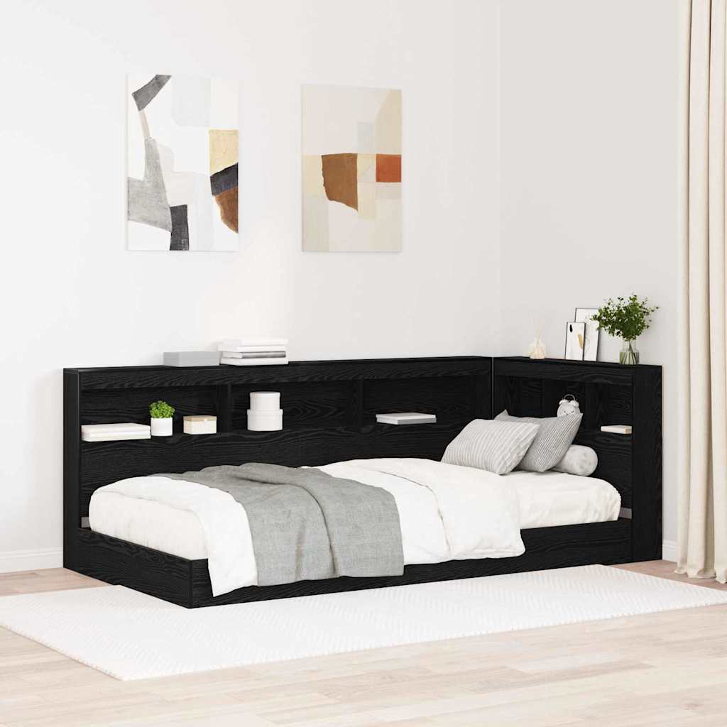 Storage Headboard with Shelf Black Oak 90 cm Engineered Wood