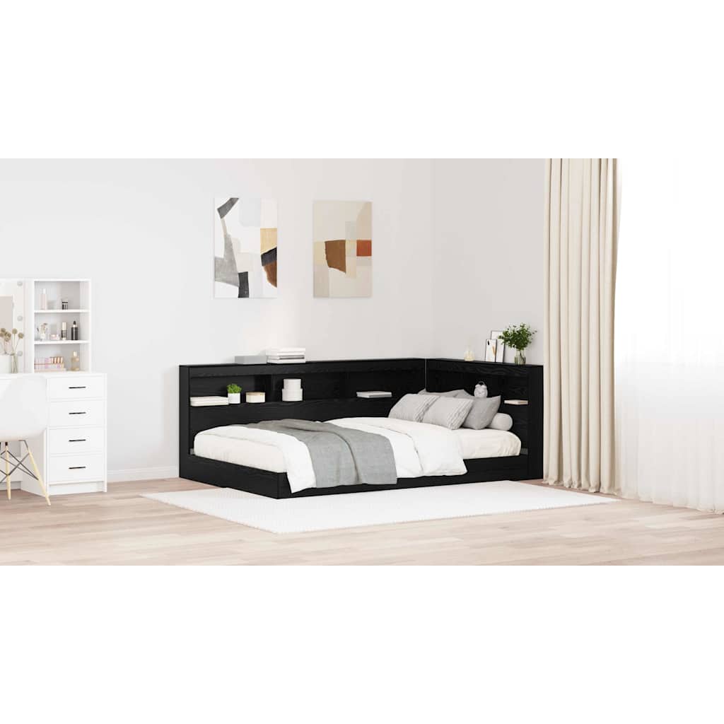 Storage Headboard with Shelf Black Oak 207.5 x 137.5 x 76.5 cm