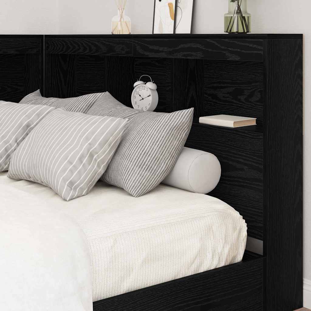Storage Headboard with Shelf Black Oak 207.5 x 137.5 x 76.5 cm