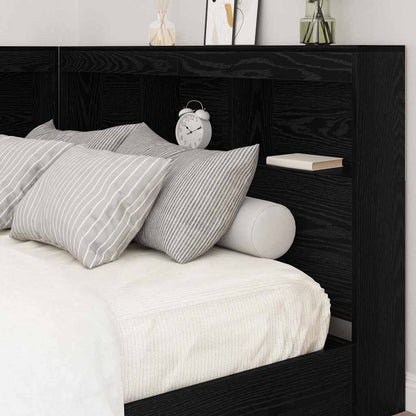 Storage Headboard with Shelf Black Oak 207.5 x 137.5 x 76.5 cm