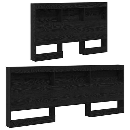 Storage Headboard with Shelf Black Oak 207.5 x 137.5 x 76.5 cm