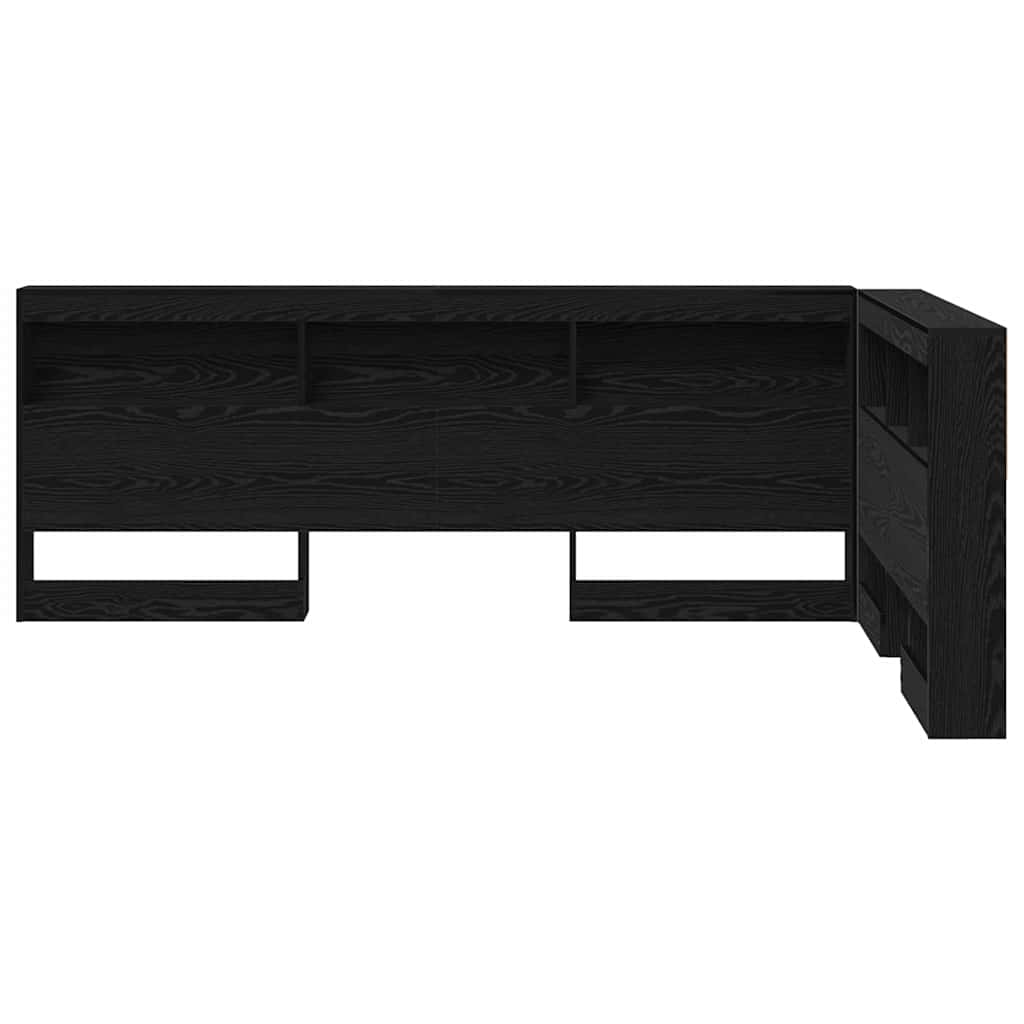 Storage Headboard with Shelf Black Oak 207.5 x 137.5 x 76.5 cm