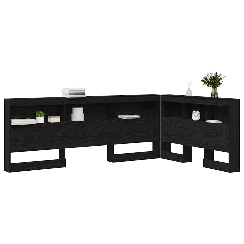 Storage Headboard with Shelf Black Oak 207.5 x 137.5 x 76.5 cm