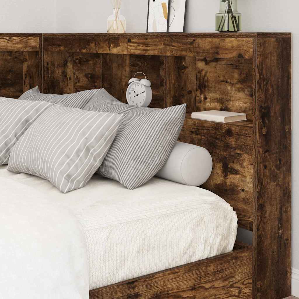 Storage Headboard with Shelf Smoked Oak 207.5 x 137.5 x 76.5 cm