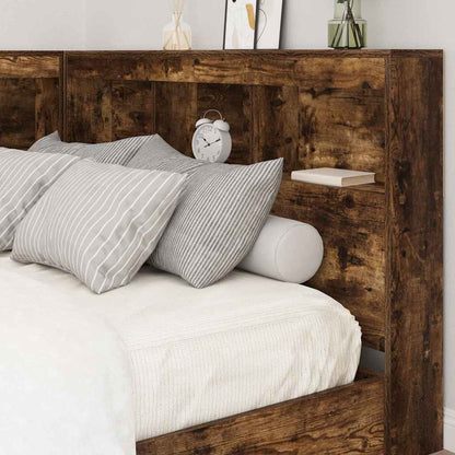 Storage Headboard with Shelf Smoked Oak 207.5 x 137.5 x 76.5 cm