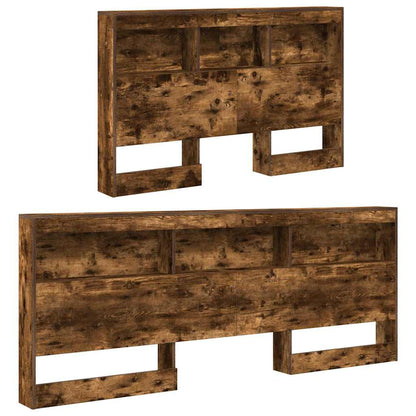 Storage Headboard with Shelf Smoked Oak 207.5 x 137.5 x 76.5 cm