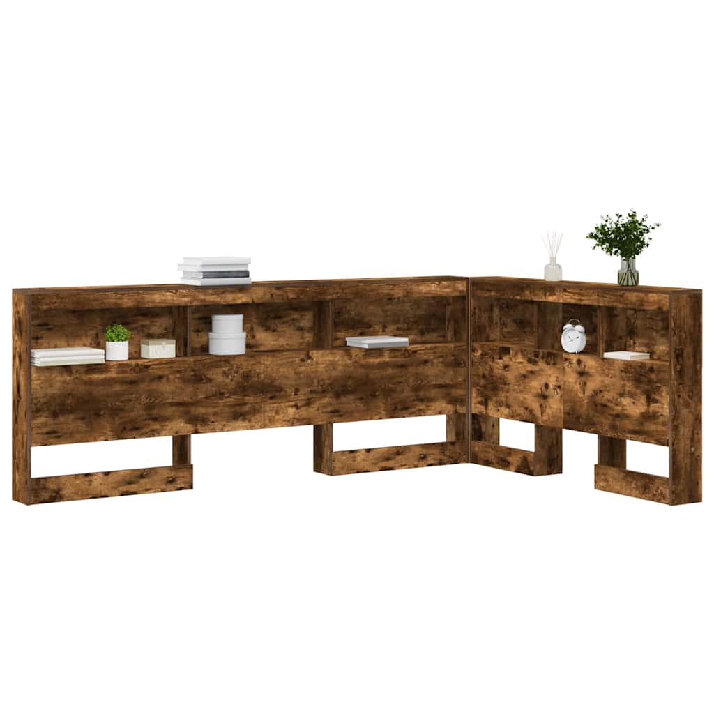 Storage Headboard with Shelf Smoked Oak 207.5 x 137.5 x 76.5 cm