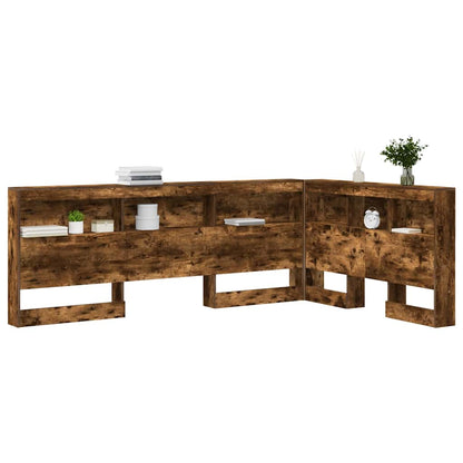 Storage Headboard with Shelf Smoked Oak 207.5 x 137.5 x 76.5 cm