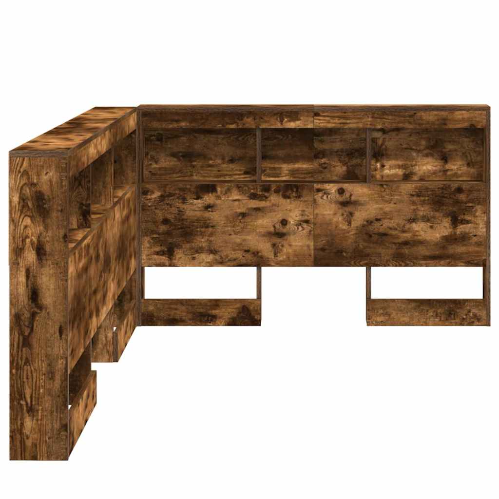 Storage Headboard with Shelf Smoked Oak 207.5 x 137.5 x 76.5 cm