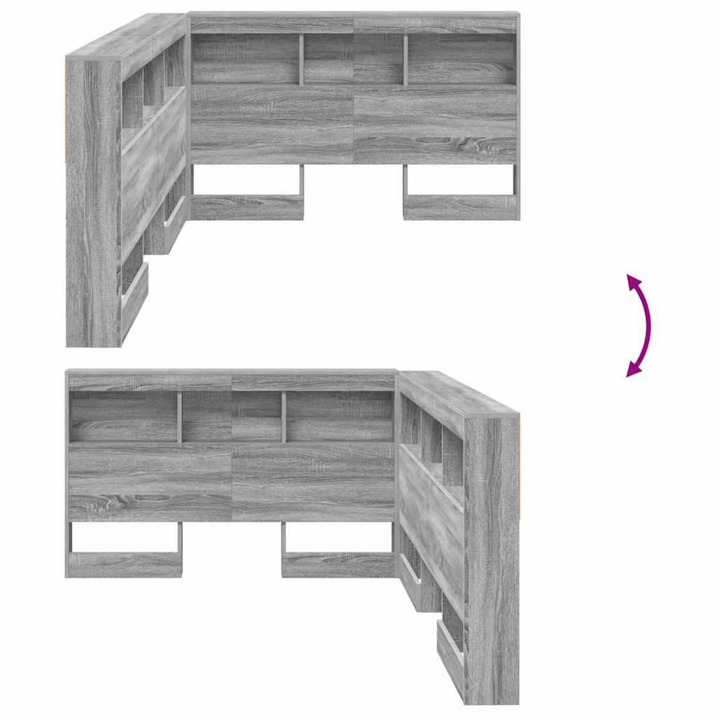 Storage Headboard Grey Sonoma 207.5 x 137.5 x 76.5 cm