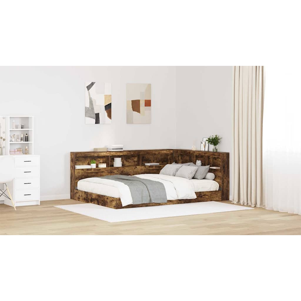 Storage Headboard with Shelf Smoked Oak 135 cm Engineered Wood